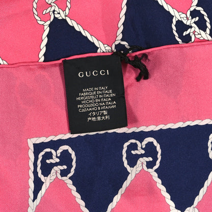Gucci Silk GG Rope Print Square Scarf Pink Blue 3 of 3