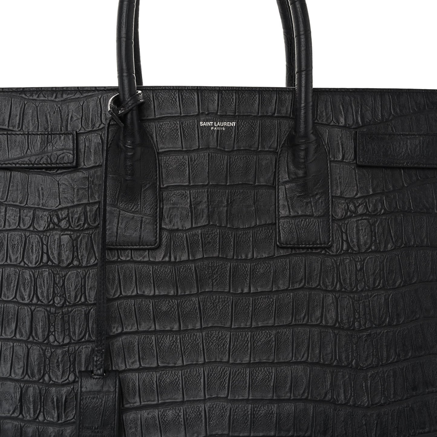 Calfskin Crocodile Embossed Large Sac De Jour Carryall Black