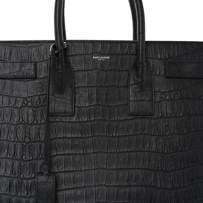 Saint Laurent Calfskin Crocodile Embossed Large Sac De Jour Carryall Black 7 of 10
