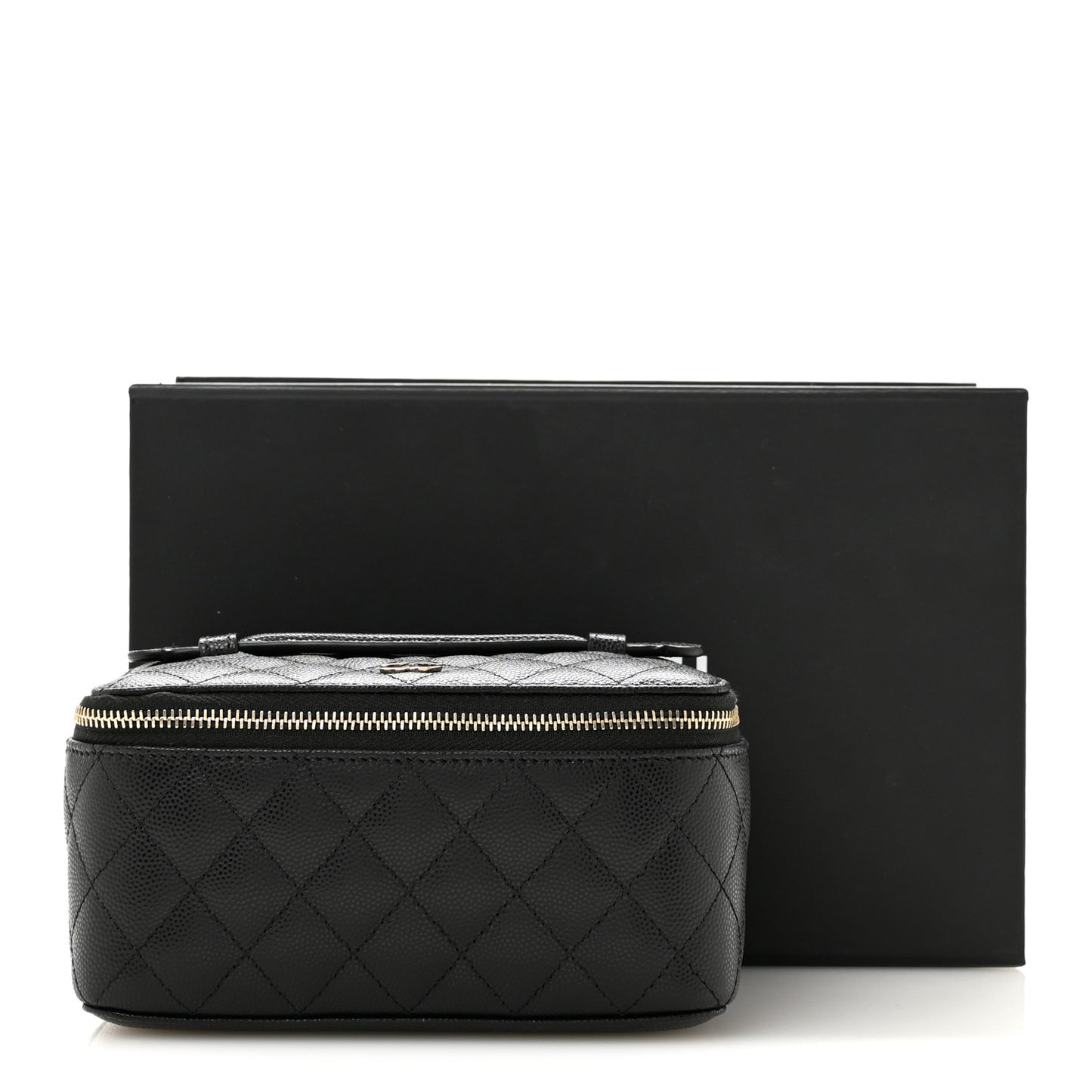 Caviar Quilted Top Handle Jewelry Case Black