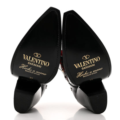 Valentino Garavani Calfskin Snakeskin Flames Western Cowboy Ankle Boots 37 Red White Black 5 of 8