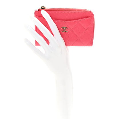 Chanel Caviar Quilted CC Zip Around Card Holder Pink 2 of 7