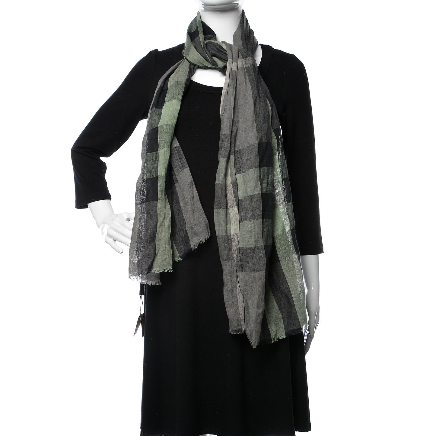 Linen Giant Exploded Check Lightweight Scarf Light Grey