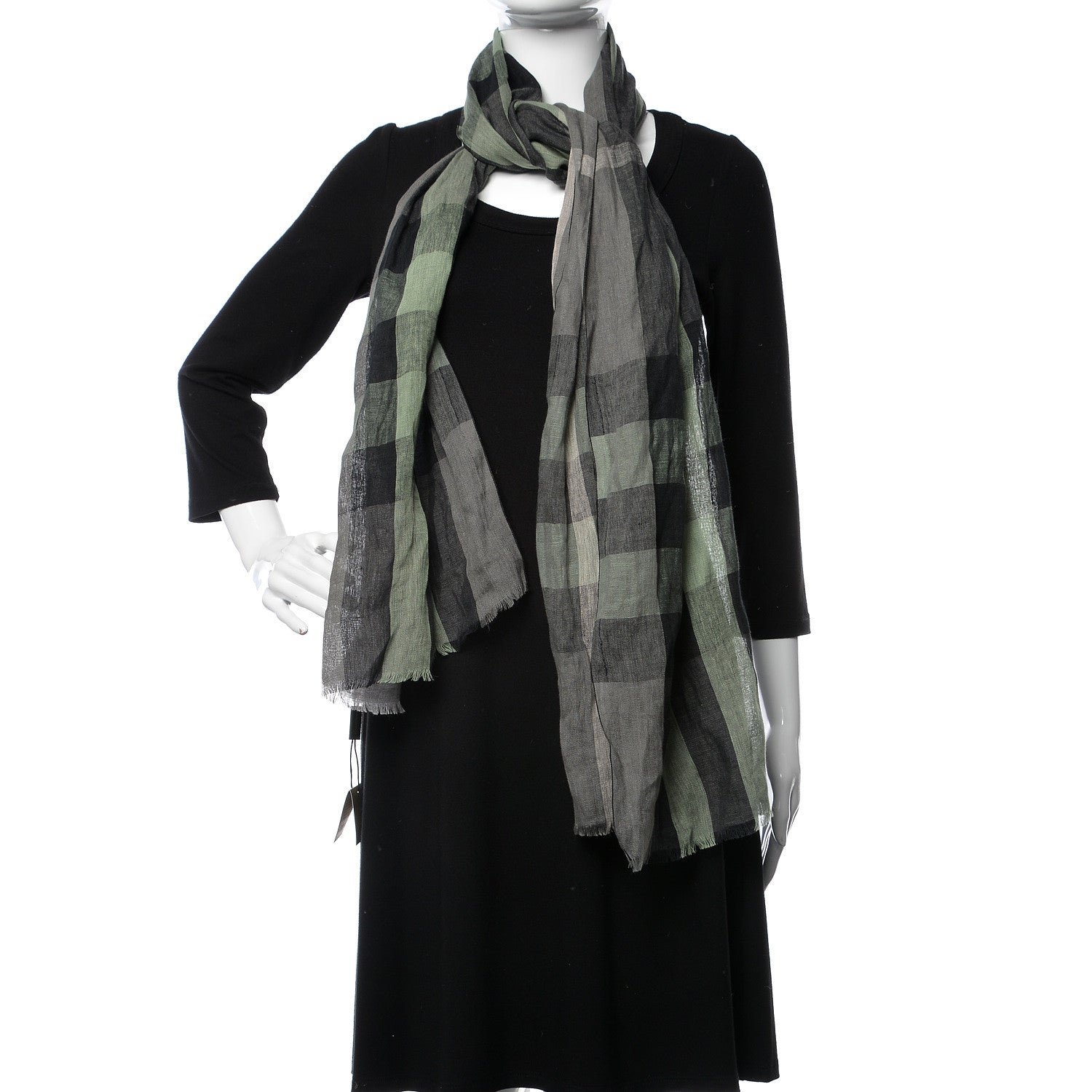 Burberry Linen Giant Exploded Check Lightweight Scarf Light Grey 2 of 5
