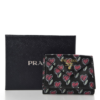 Prada Vitello Move Love Print Envelope Tri-Fold Wallet Black 7 of 7