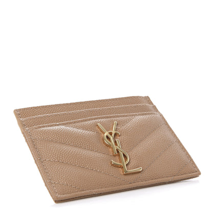 Saint Laurent Grain De Poudre Matelasse Chevron Monogram Credit Card Case Cork 4 of 8