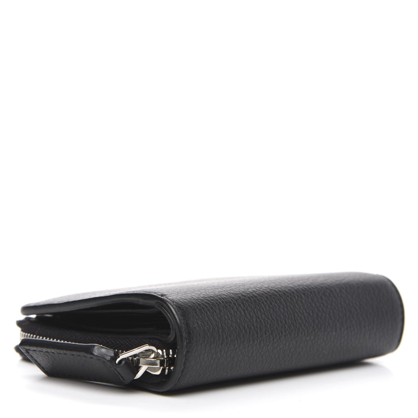 Grained Calfskin Rive Gauche Compact Zip Around Wallet Black