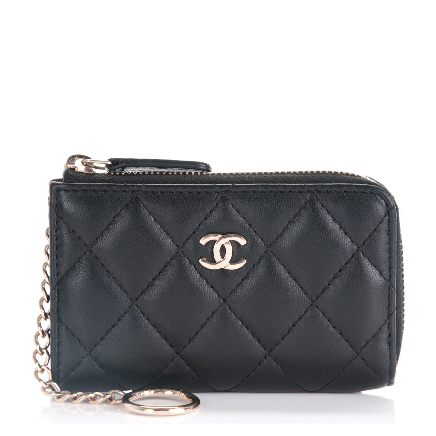 Lambskin Quilted Key Holder Case Black