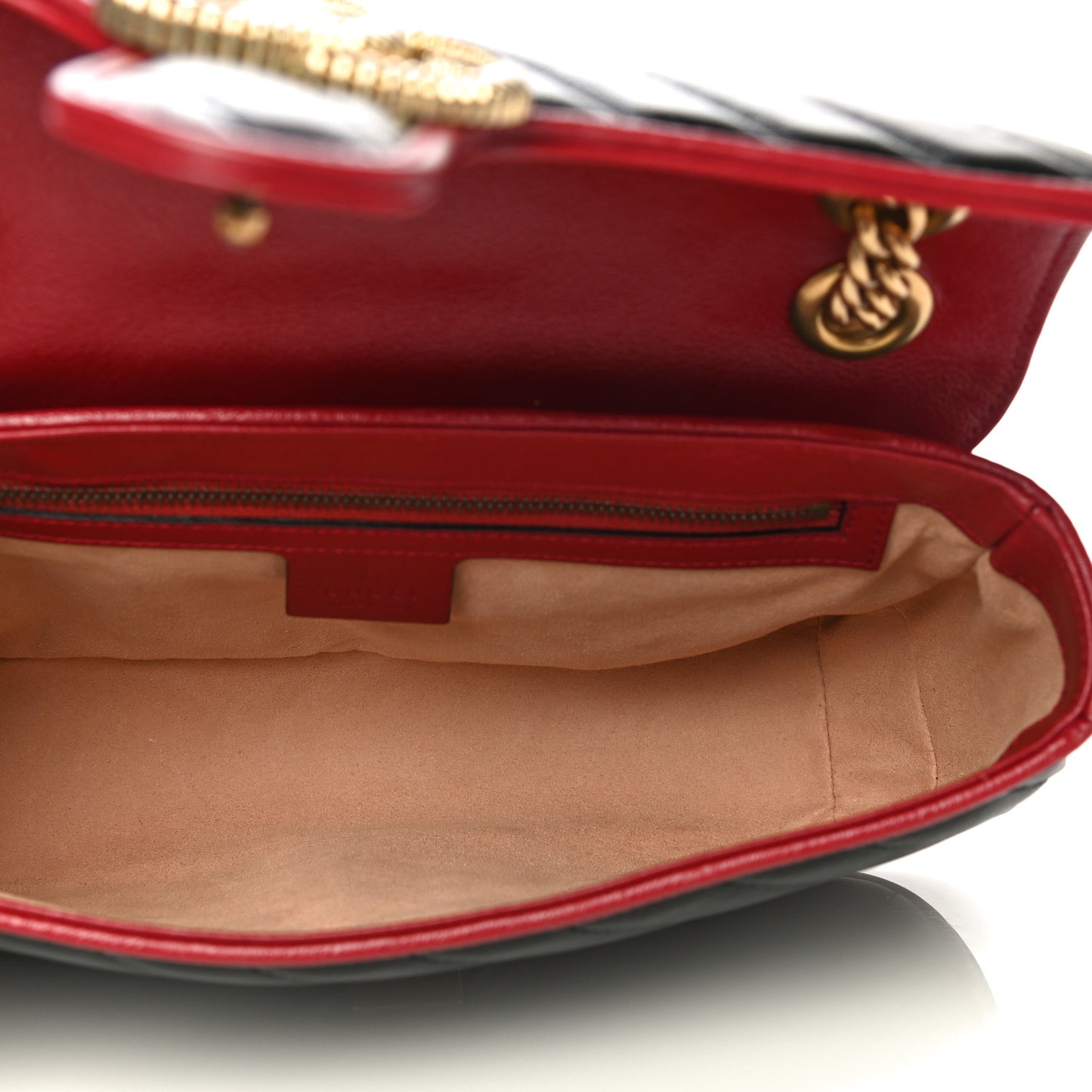 Vintage Effect Calfskin Matelasse Diagonal Small Torchon GG Marmont Shoulder Bag Black Romantic Cherry