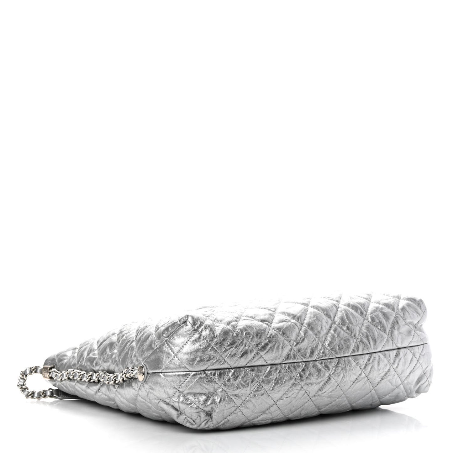 Metallic Crackled Calfskin Quilted Large Big Bang Hobo Silver