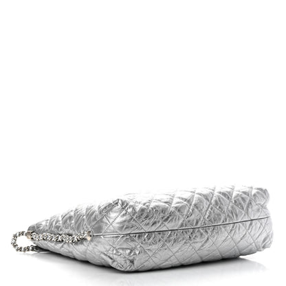 Chanel Metallic Crackled Calfskin Quilted Large Big Bang Hobo Silver 3 of 14