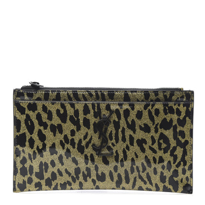 Saint Laurent Patent Glitter Leopard Monogram Zip Pouch Gold Black 1 of 7
