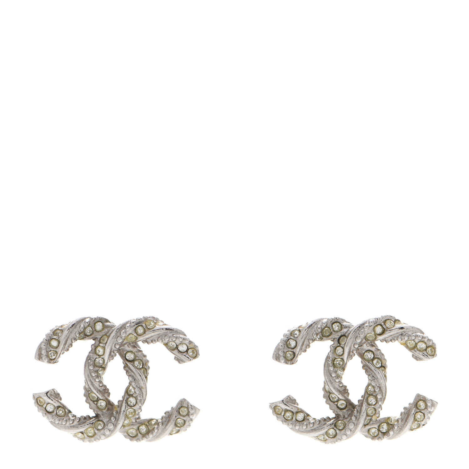 Chanel Crystal Twisted CC Earrings Silver 1 of 5