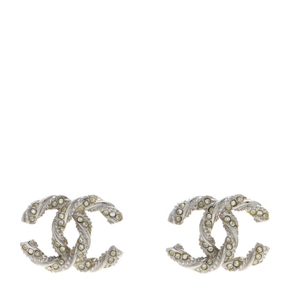 Chanel Crystal Twisted CC Earrings Silver 1 of 5