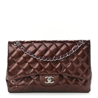 Chanel Striated Patent Quilted Jumbo Double Flap Burgundy 1 of 12