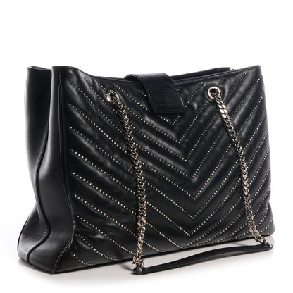 Saint Laurent Studded Matelasse Chevron Monogramme Shopper Tote Black 3 of 10