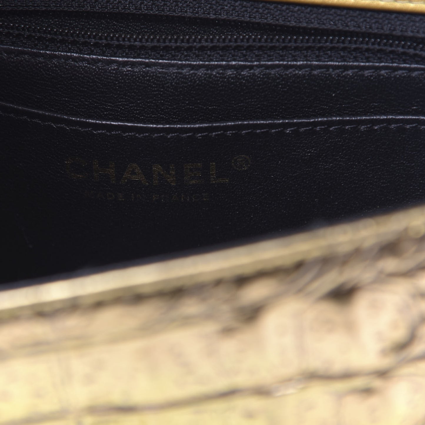 Metallic Calfskin Crocodile Embossed Cocodile Rectangular Mini Flap Gold
