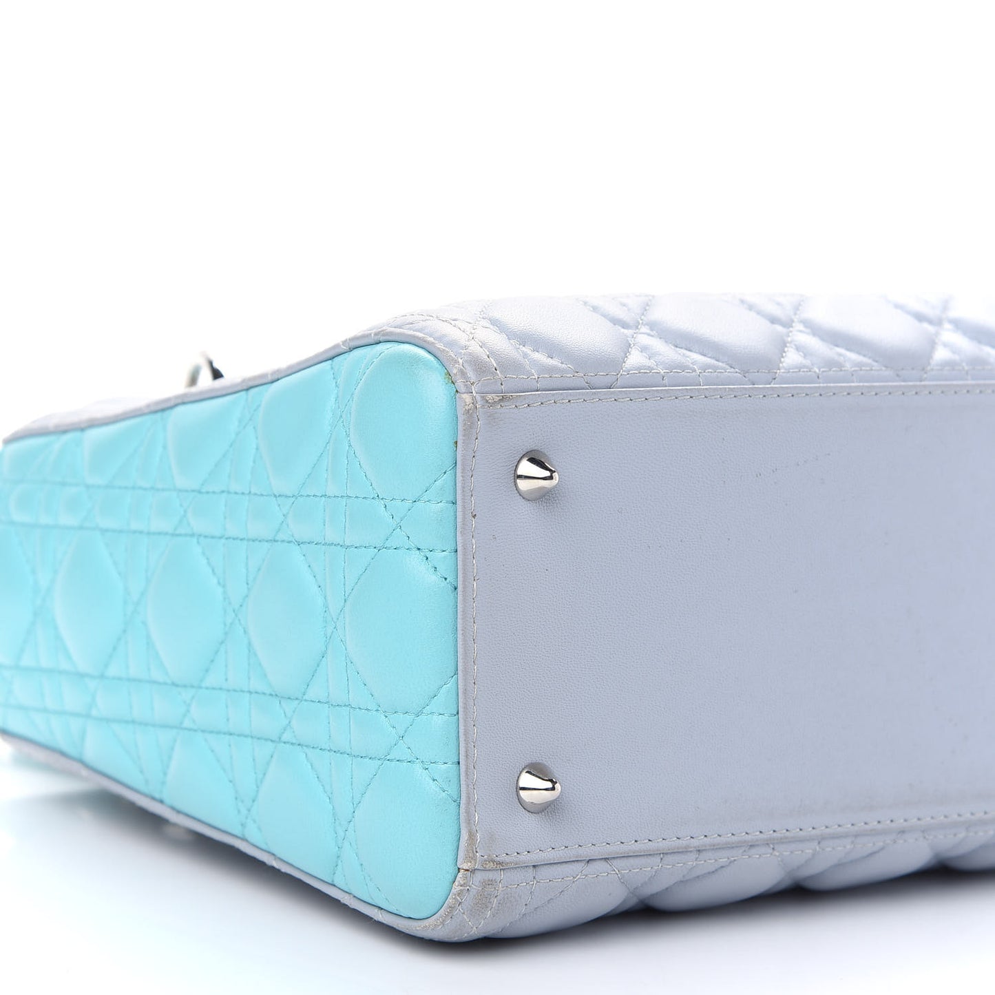 Lambskin Cannage Medium Bi-Color Lady Dior Grey Turquoise