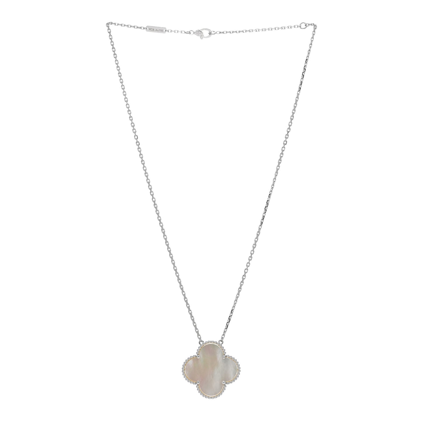 18K White Gold Mother of Pearl Magic Alhambra Pendant Necklace
