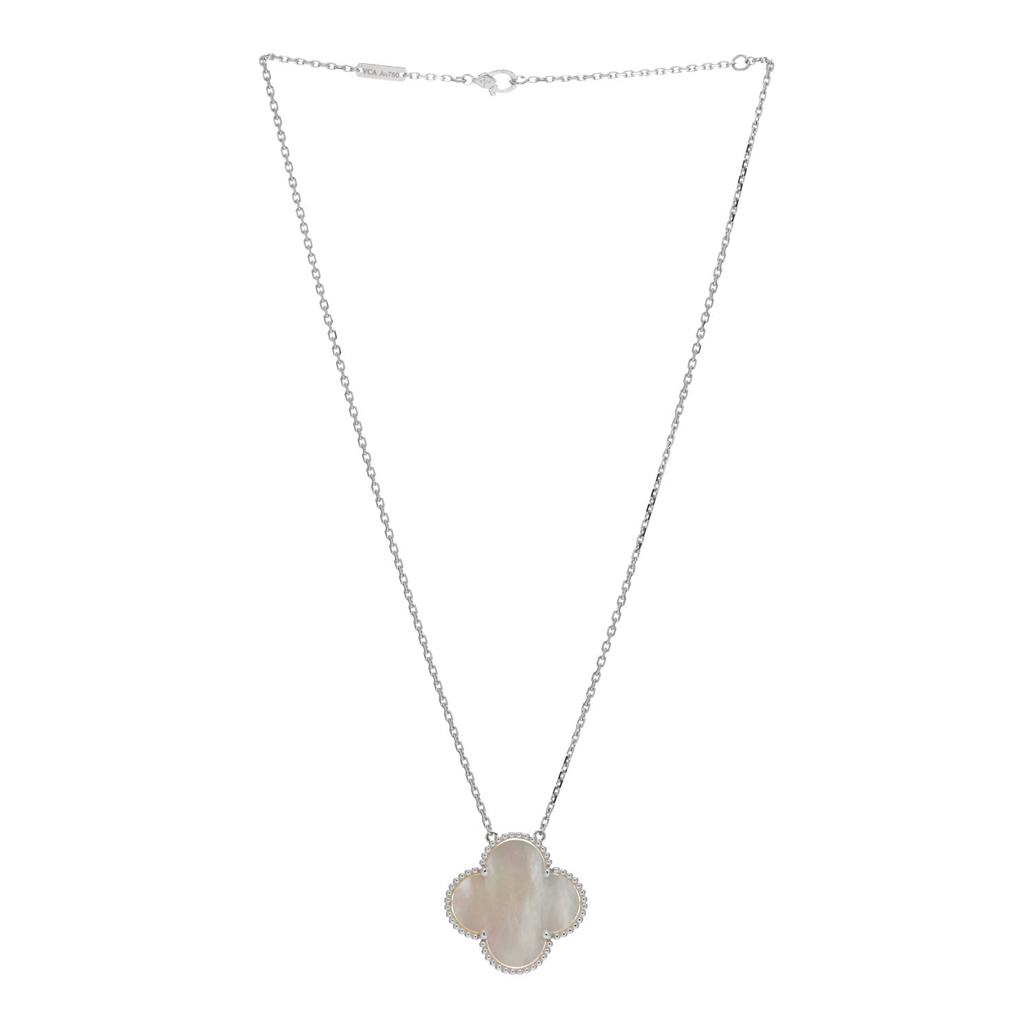 Van Cleef & Arpels 18K White Gold Mother of Pearl Magic Alhambra Pendant Necklace 2 of 4