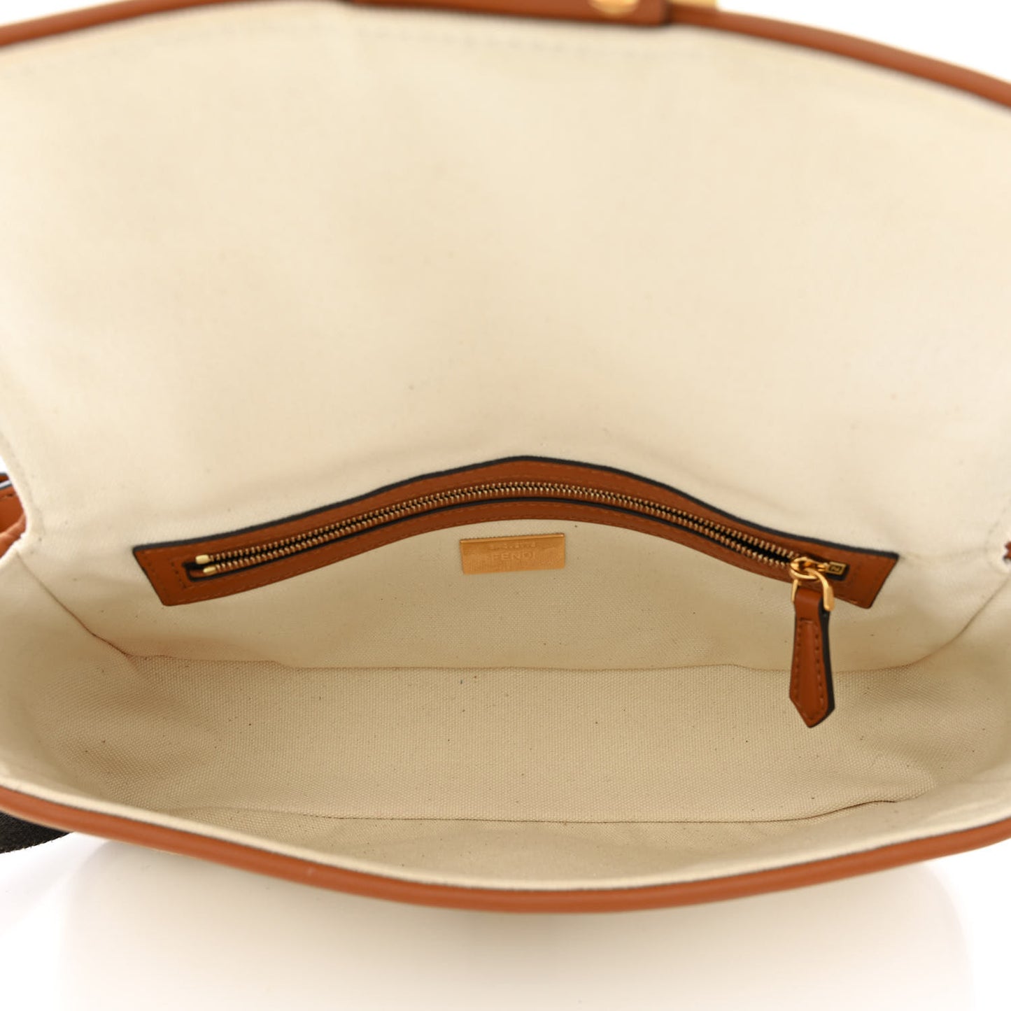 Canvas Vitello King Bi-Color Strap FF Embroidered Baguette Grezzo Brandy Cuoio