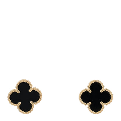 Van Cleef & Arpels 18K Yellow Gold Black Onyx Sweet Alhambra Earrings 1 of 4