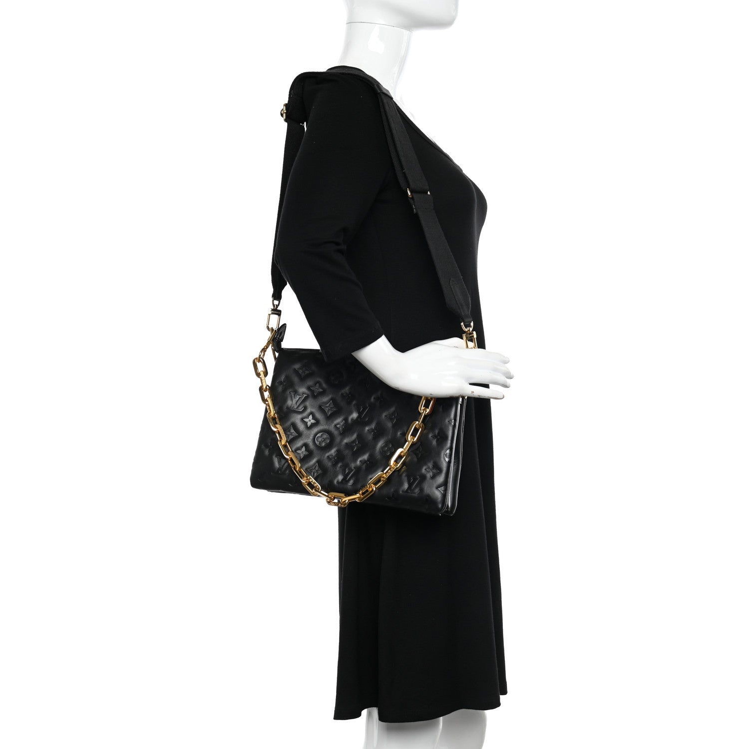 Louis Vuitton Lambskin Embossed Monogram Coussin PM Black 2 of 12