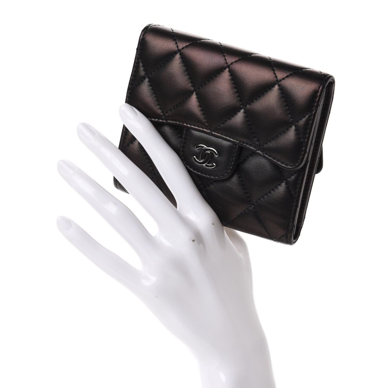 Chanel Lambskin Quilted Small Compact Wallet Black 2 of 9