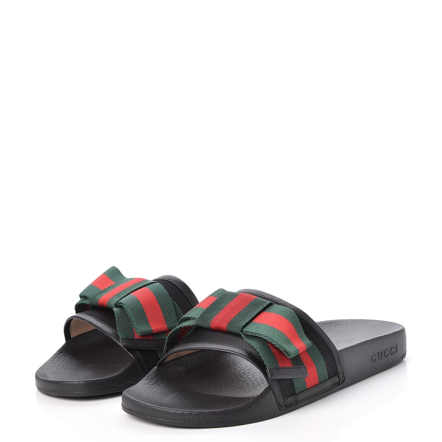 Satin Web Bow Slide Sandals 40 Black
