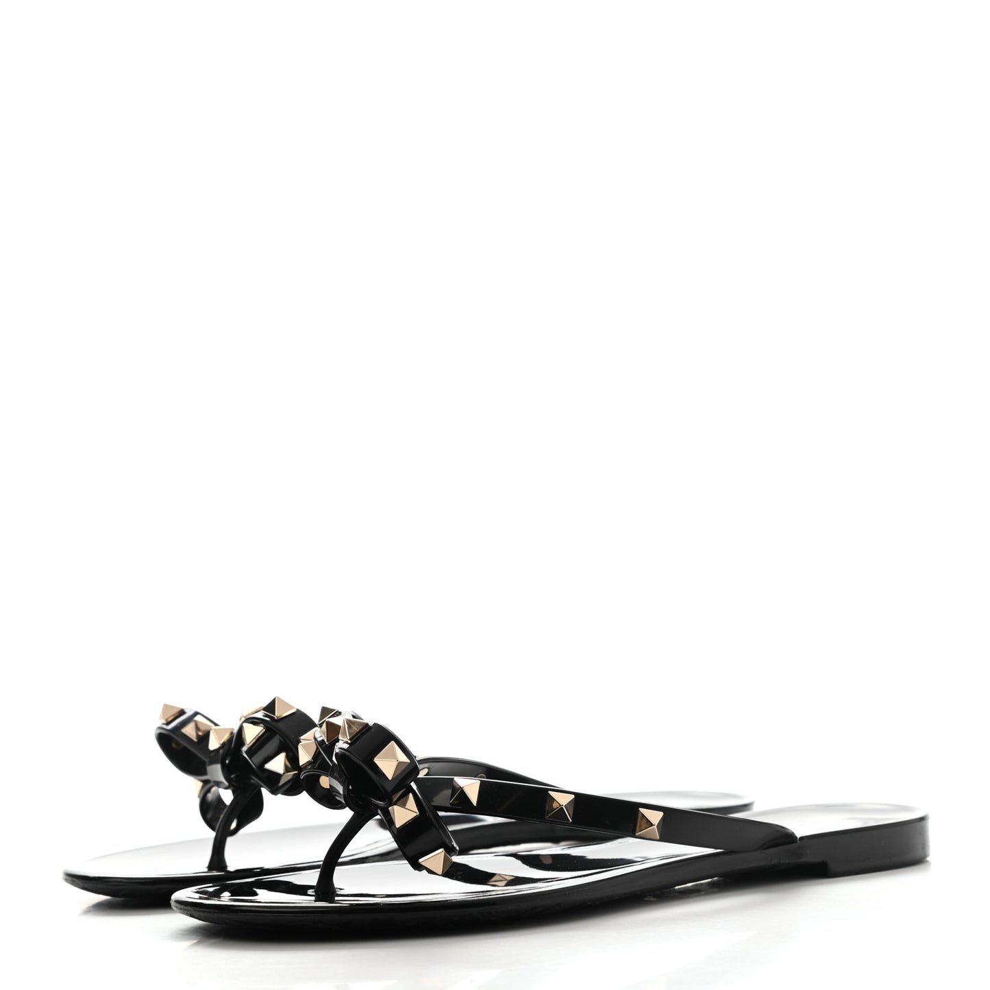 PVC Jelly Rockstud Bow Thong Sandals 37 Black