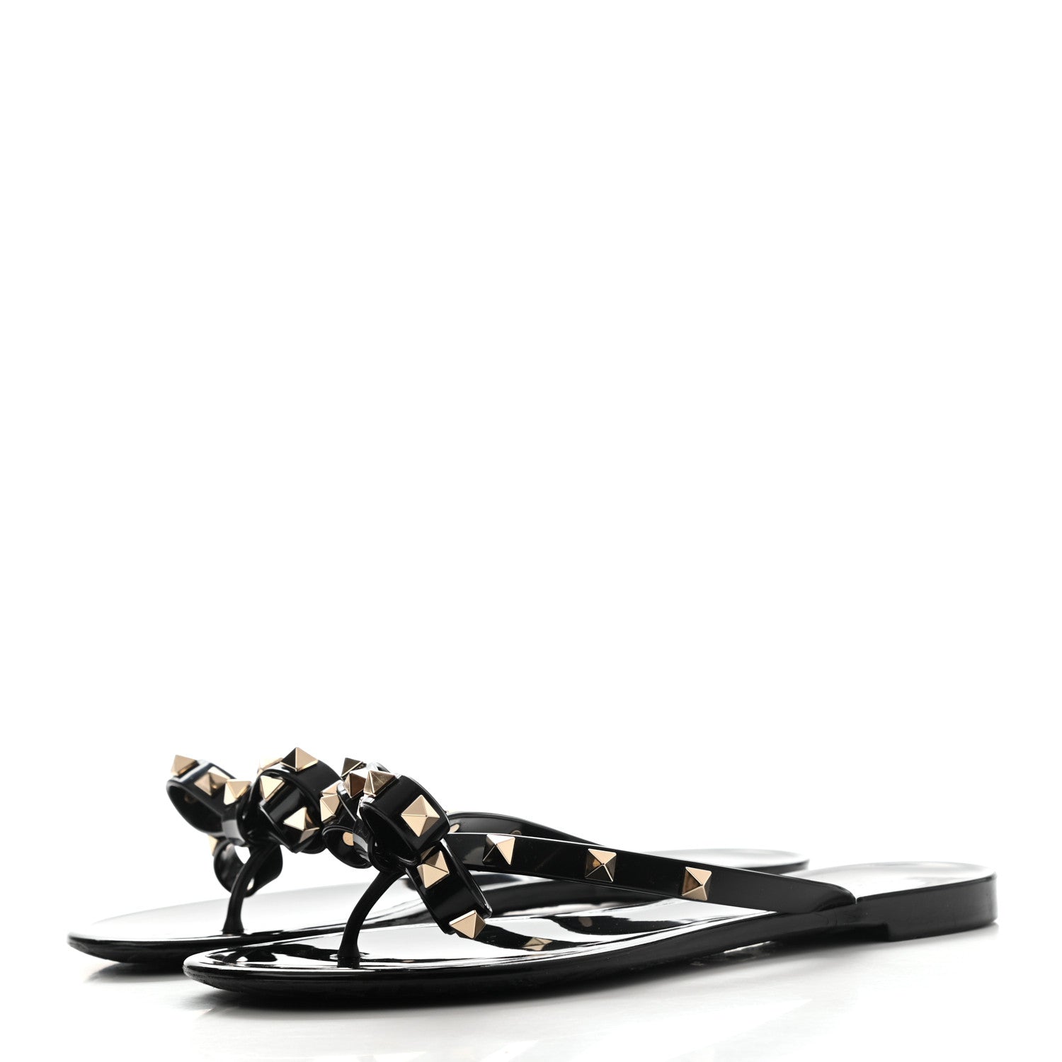 Valentino Garavani PVC Jelly Rockstud Bow Thong Sandals 37 Black 3 of 8