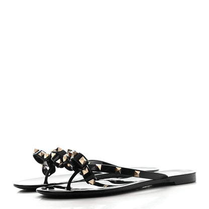 Valentino Garavani PVC Jelly Rockstud Bow Thong Sandals 37 Black 3 of 8