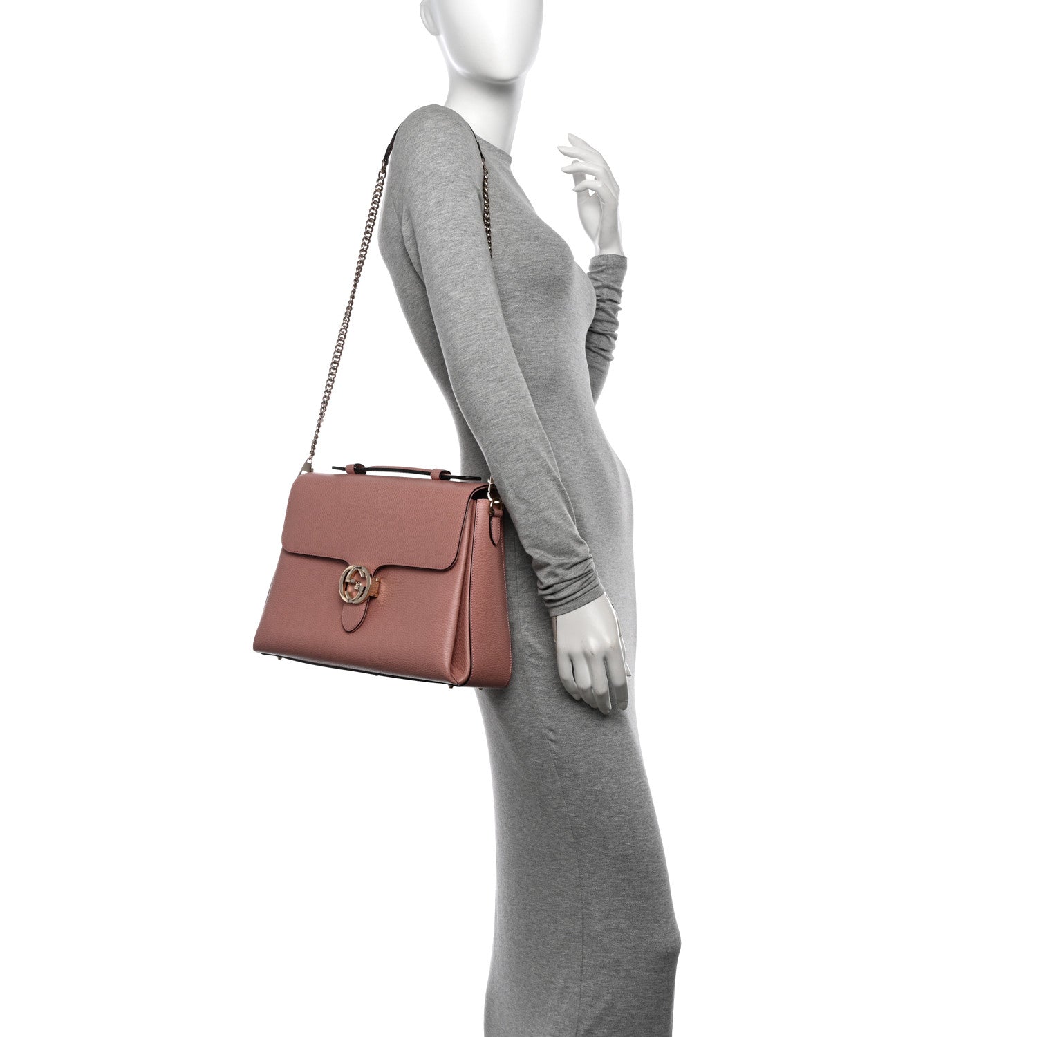 Gucci Dollar Calfskin Medium Interlocking G Top Handle Shoulder Bag Soft Pink 2 of 11
