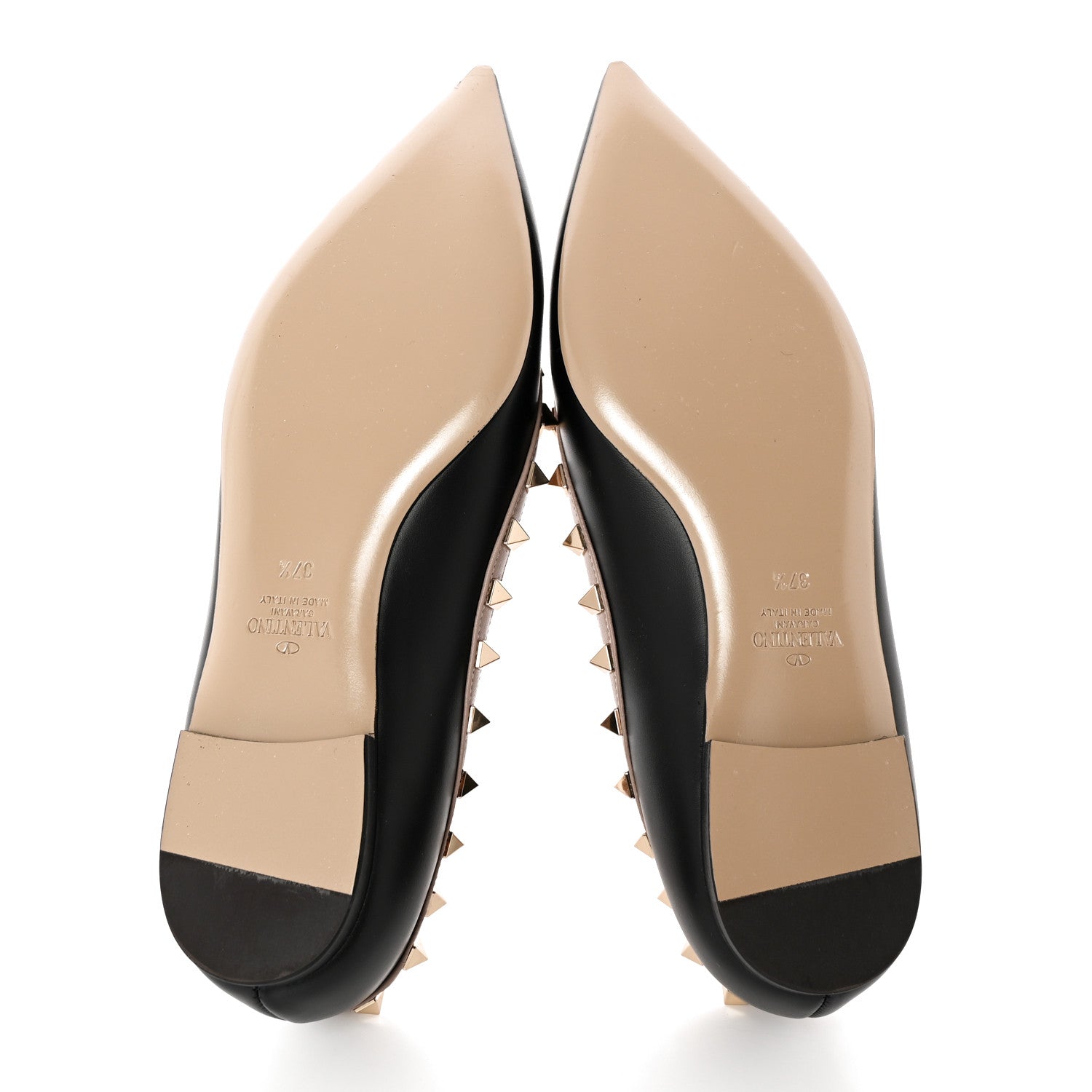 Valentino Garavani Calfskin Nappa Rockstud Ballerina Flats 37.5 Black Poudre 5 of 14