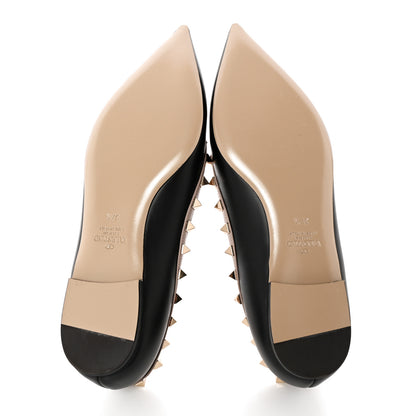 Valentino Garavani Calfskin Nappa Rockstud Ballerina Flats 37.5 Black Poudre 5 of 14