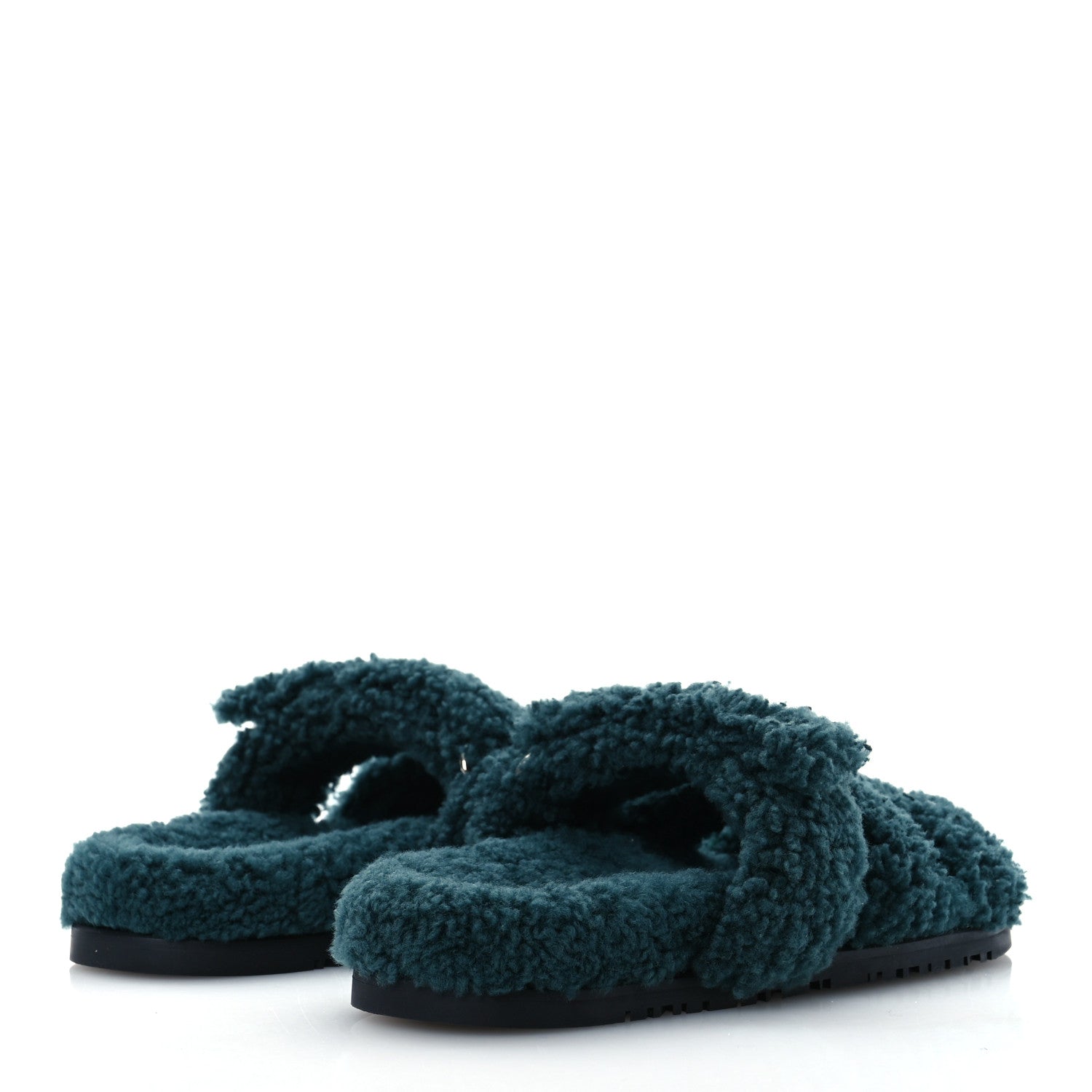 Hermes Woolskin Womens Chypre Sandals 37 Vert Anglais 5 of 12