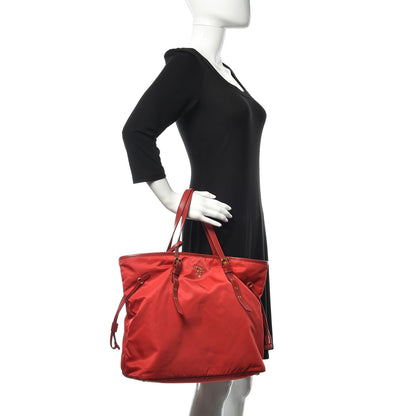 Prada Tessuto Nylon Saffiano Tote Rosso 2 of 12