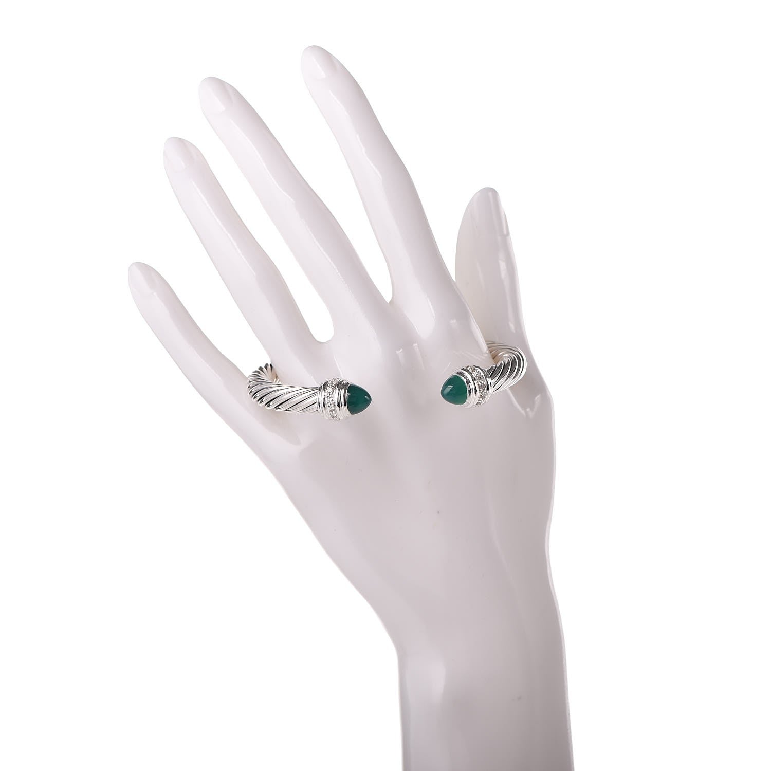 David Yurman Sterling Silver Diamond Green Onyx 7mm Cable Classics Bracelet 2 of 5