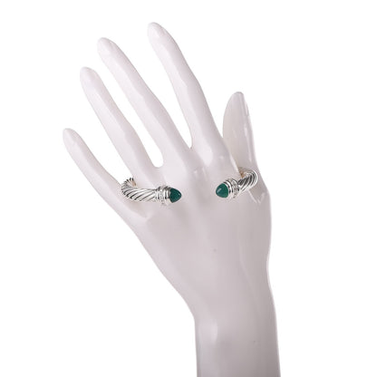 David Yurman Sterling Silver Diamond Green Onyx 7mm Cable Classics Bracelet 2 of 5