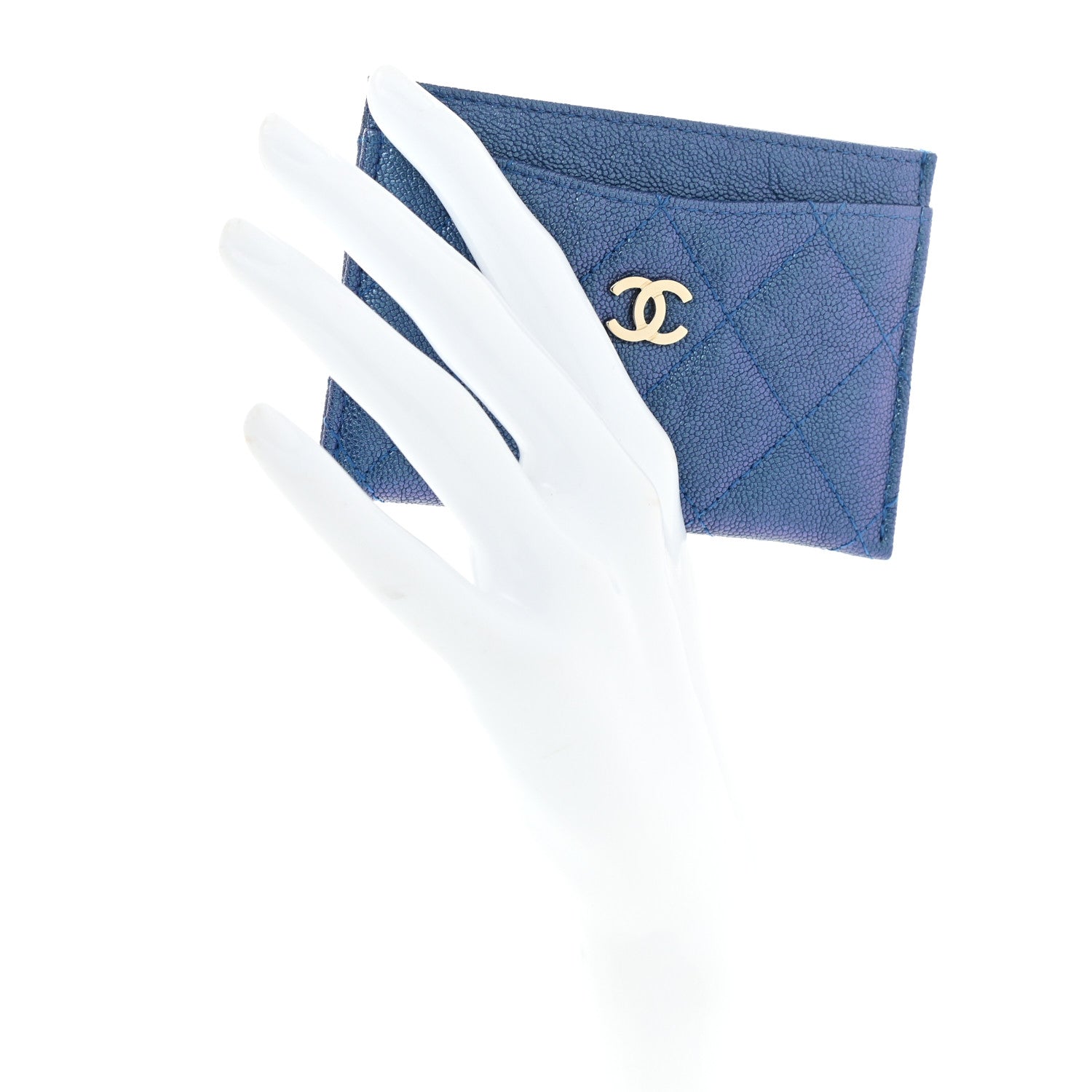 Chanel Iridescent Caviar Quilted Card Holder Dark Blue 2 of 8