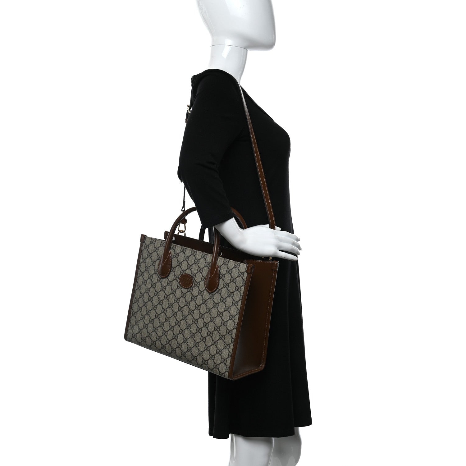 Gucci GG Supreme Monogram Azalea Calfskin Small Retro Interlocking G Tote Bag Beige Ebony Brown Sugar 2 of 11