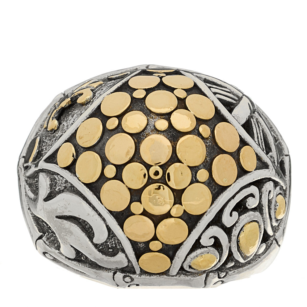 Sterling Silver 18K Yellow Gold Bamboo Dot Dome Ring 52 6