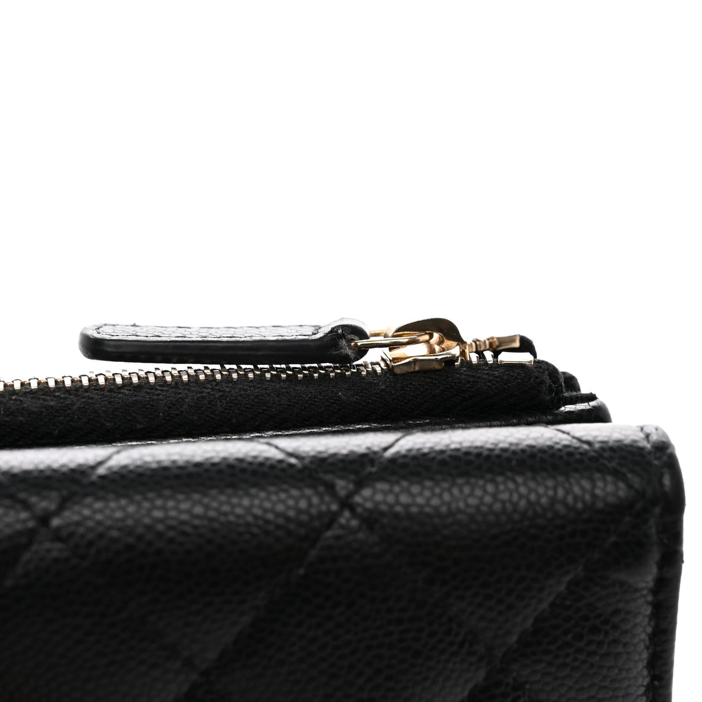 Caviar Quilted CC Zip Compact Trifold Wallet Black