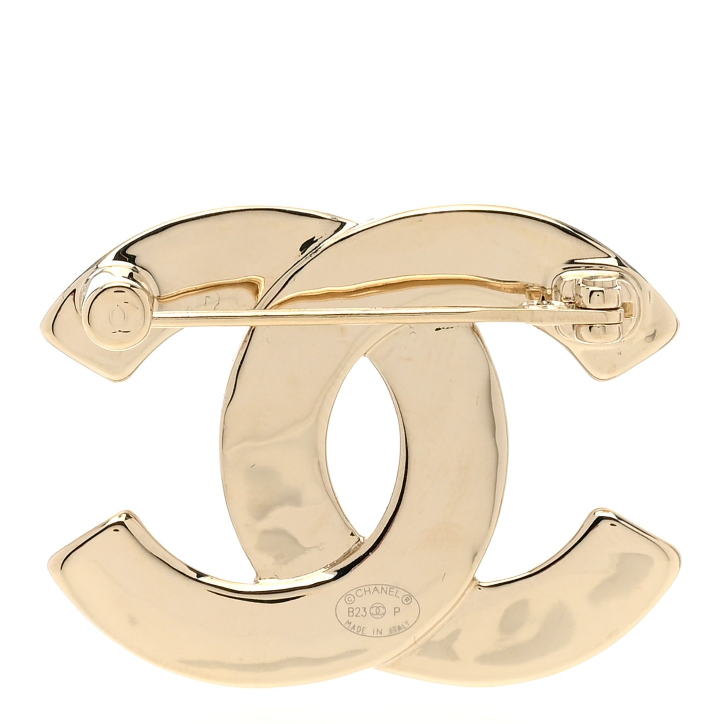 Metal Crystal Baguette CC Brooch Gold