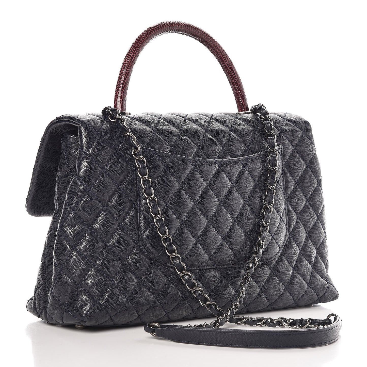 Caviar Lizard Quilted Medium Coco Handle Flap Navy