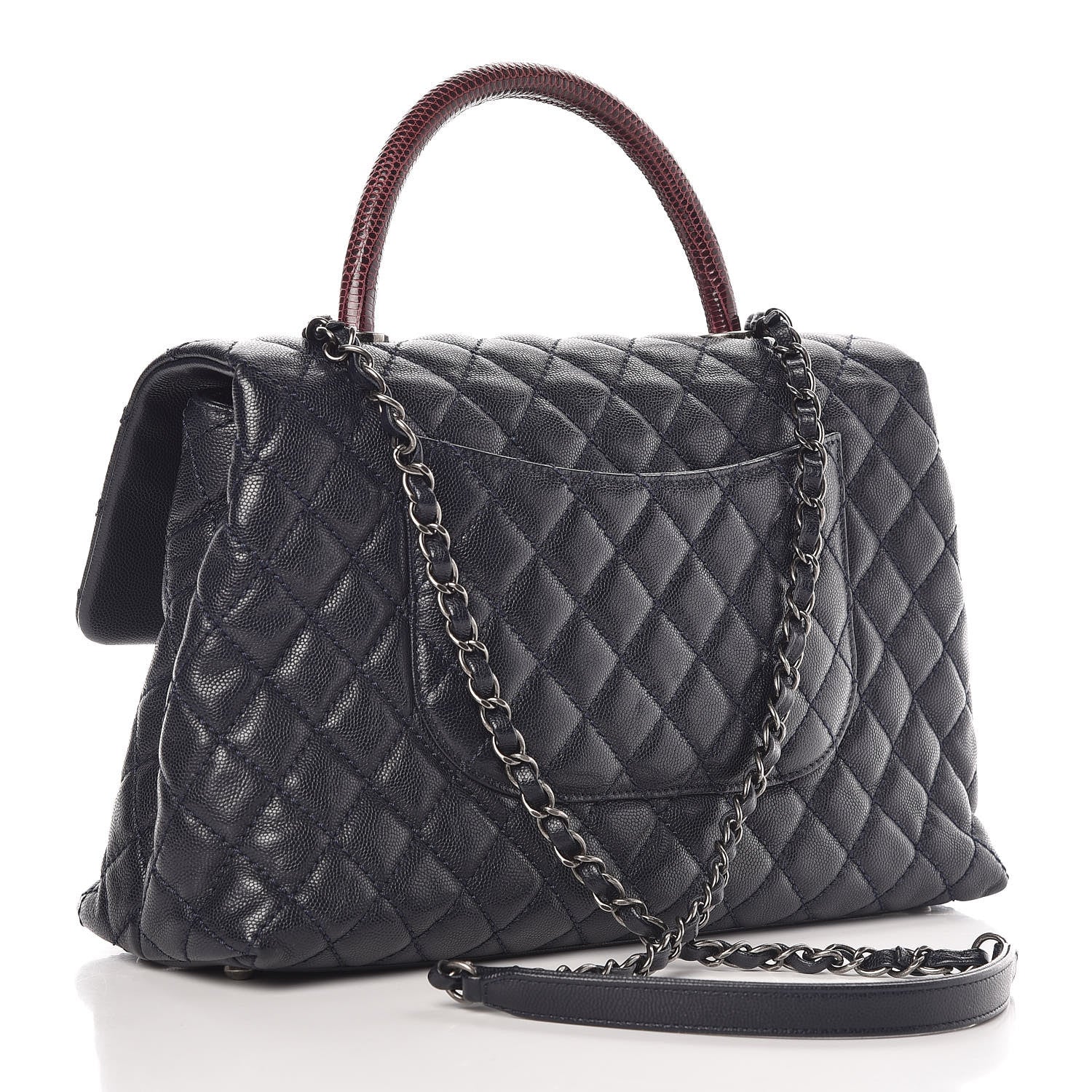 Chanel Caviar Lizard Quilted Medium Coco Handle Flap Navy 3 of 9