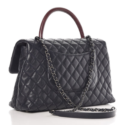 Chanel Caviar Lizard Quilted Medium Coco Handle Flap Navy 3 of 9