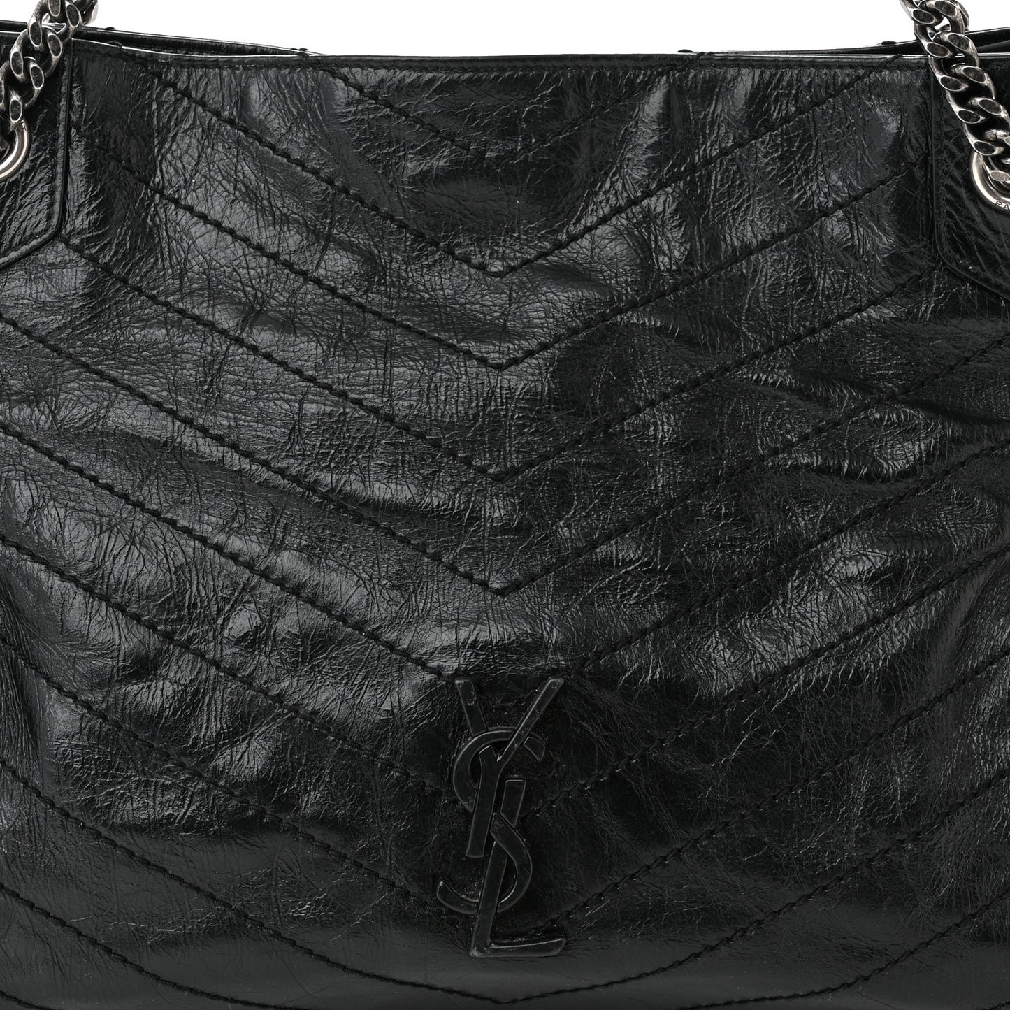 Crinkled Calfskin Matelasse Monogram Medium Niki Shopper Tote Black