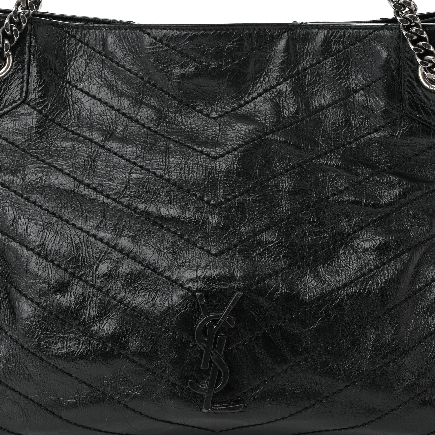 Saint Laurent Crinkled Calfskin Matelasse Monogram Medium Niki Shopper Tote Black 8 of 12