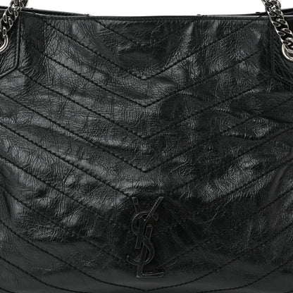 Saint Laurent Crinkled Calfskin Matelasse Monogram Medium Niki Shopper Tote Black 8 of 12
